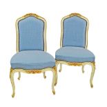 A pair of Louis XV style, French reproduction salon side chairs