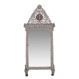 Syrian carved wood mirror inlaid with metal, mother of pearl, ebony and bone