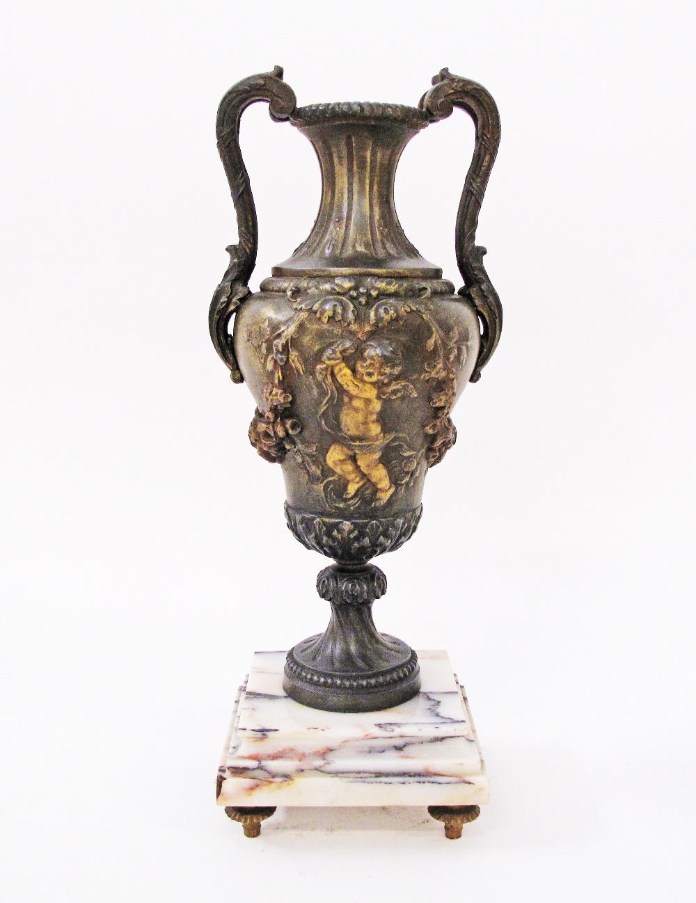 A French c19th century bronze vase on marble plinth.