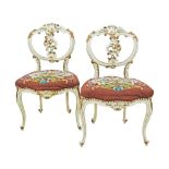 A pair of Louis XV Rococo style, French reproduction salon side chairs