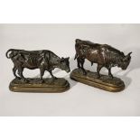 Isidore Jules BONHEUR (1827-1901), d'après. Taureau et vache. Deux bronzes à patine [...]