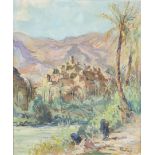 Henri Jean PONTOY (1888-1968). Porteuses d'eau au pied d'une Kasbah. Huile sur toile. [...]