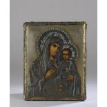 Vierge de Kazan. Icône rectangulaire à tempera sur bois garni de velours, riza- [...]