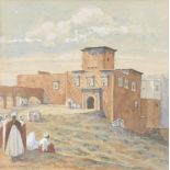 GEM, début XXe siècle. Kasbah Tagoundaft. Crayon, aquarelle et rehauts de blanc. [...]