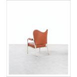 JACQUES HITIER 1917-1999 Rare fauteuil à oreilles Métal laqué blanc et simili [...]