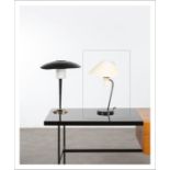 JEAN-BORIS LACROIX 1902-1984 Lampe de bureau Métal laqué noir et beige et perspex [...]