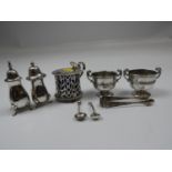 Quantity of Sterling Silver Cruets, Sugar Tongs and Condiment Spoons etc