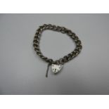 Heavy Birmingham Silver Curb Bracelet with Heart Padlock Clasp and Safety Chain