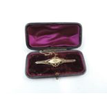 A 15ct Gold Late Victorian Bar Brooch with Clear Inset Stone, Safety Chain and Pin, together with
