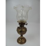 Brass Oil Lamp with Glass Shade and Chimney