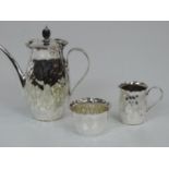 Silver Plated Tree Bark Effect Coffee Pot, Cream Jug and Sugar Bowl