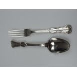 Private Die Silver - A Victorian Devonshire Pattern Dessert Fork & Spoon, the Terminals with a