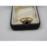 Unmarked Gold Sapphire and Diamond Ring