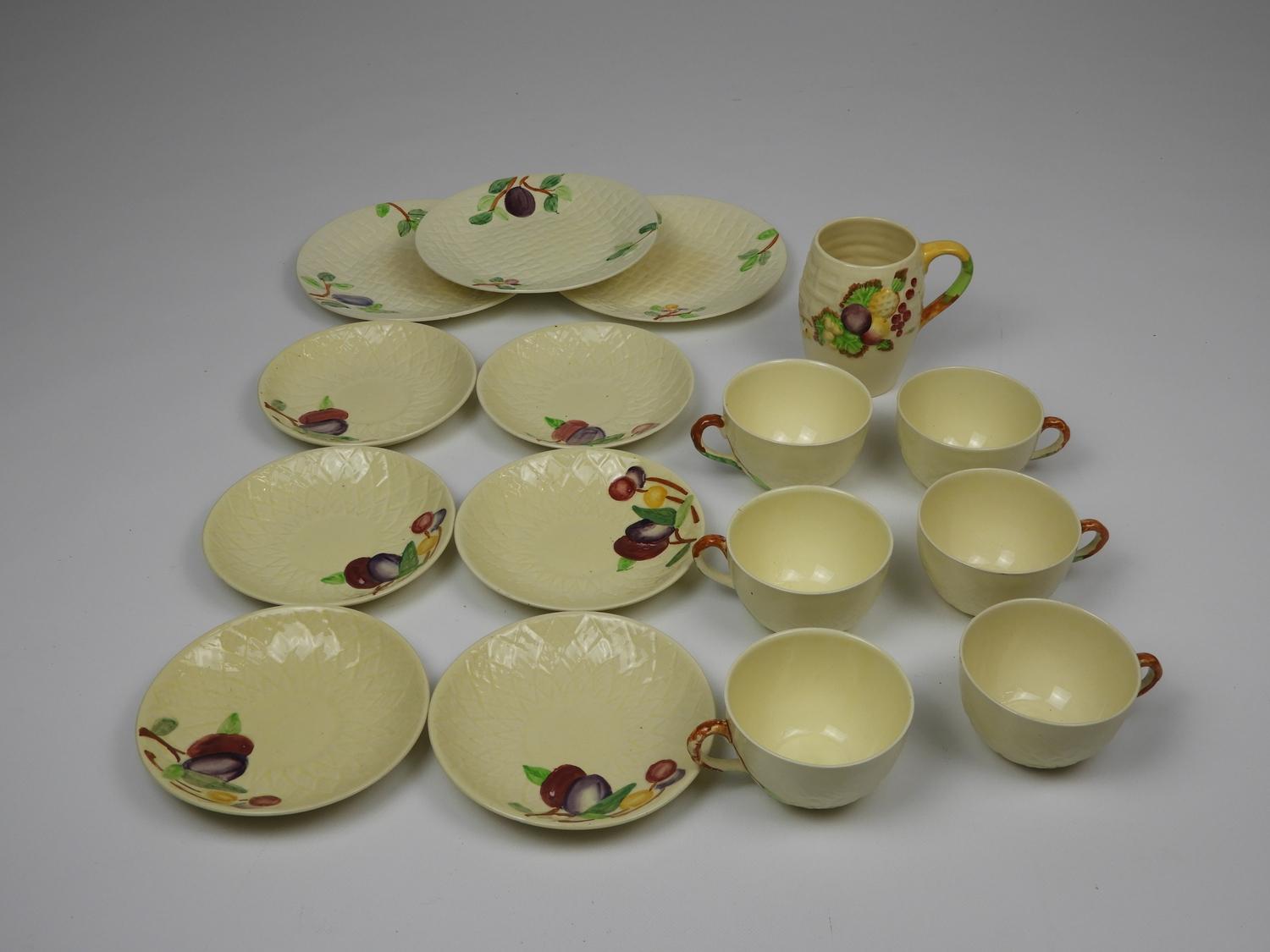 Royal Staffordshire Pottery - A.J Wilkinson, Clarice Cliff Design Tea Cups, Saucers, Plates and Mug