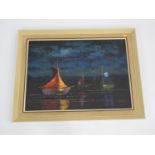 Framed Oil on Canvas - Signed Brons - Sailing Boats - Visible Picture 27" x 19"