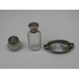 Group of 3x Birmingham Silver Items - to include Ashtray and 2x Silver Topped Dressing Table Bottles