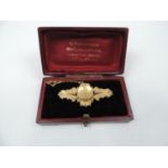 A 15ct Gold Late Victorian Mourning Bar Brooch - with Clear Inset Stone, Safety Chain and Pin, Glass