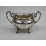 Silver Two Handled Bowl on Four Feet with Engraved Family Crest - 4" High