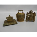 Quantity of Brassware - Large Bell, Letter Rack and Inkwell
