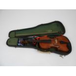 Cased Violin with Mother of Pearl Inlaid Bow