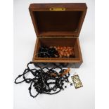 Walnut Veneered Trinket Box and Contents - Jewellery, Carnelian