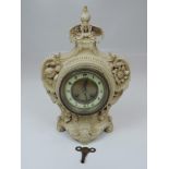 Porcelain Mantel Clock with Enamelled Face and Key