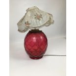 Vintage Red Glass Table Lamp with Shade