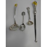 Sterling Silver Sugar Casting Spoon, Sterling Silver Condiment Spoons and Silver Handled Crotchet