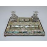 19th Century Mother of Pearl Inkstand with Bottles