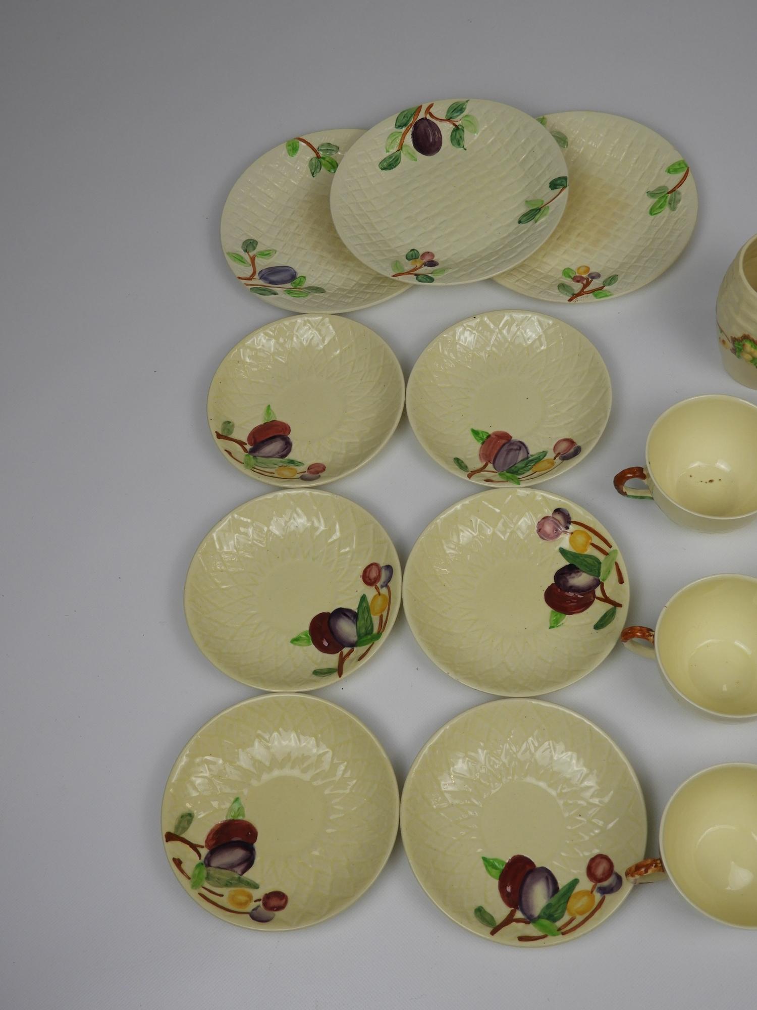 Royal Staffordshire Pottery - A.J Wilkinson, Clarice Cliff Design Tea Cups, Saucers, Plates and Mug - Image 2 of 5