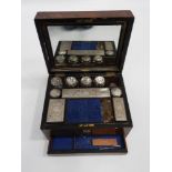 Victorian Walnut Vanity Case - Inlaid with Mother of Pearl with Silver Plated Topped Containers