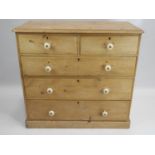 Victorian Pine Two over Three Chest of Drawers with Replacement Porcelain Handles
