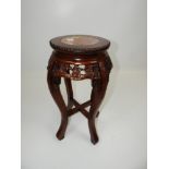 Carved Hardwood Plant Stand with Marble Top