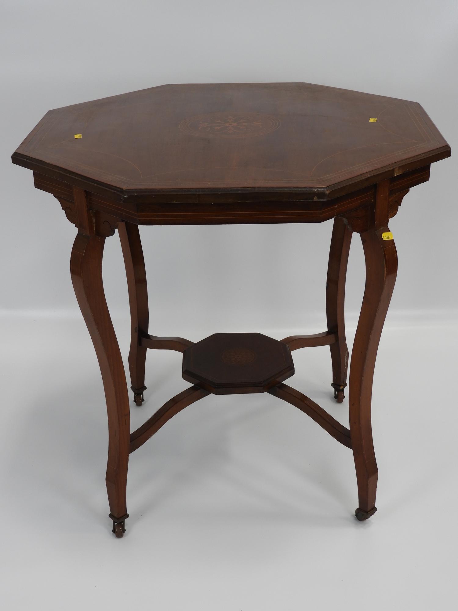 Mahogany Octagonal Inlaid Table - Repair to Leg