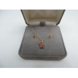 14ct Yellow Gold Necklace and Earrings Set with Rubies