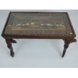 Intricate Ivory Inlaid Glass Topped Coffee Table with Carved Elephant Legs