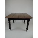 Victorian Stained Pine Kitchen Table on Brass Casters - 40" Square x 29" High