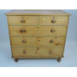 Victorian Pine Two over Three Chest of Drawers on Turned Feet