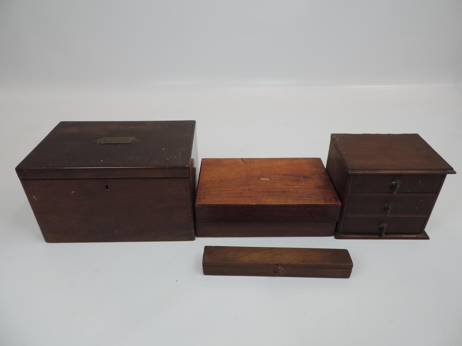 3x Wooden Boxes and a Small Three Drawer Chest