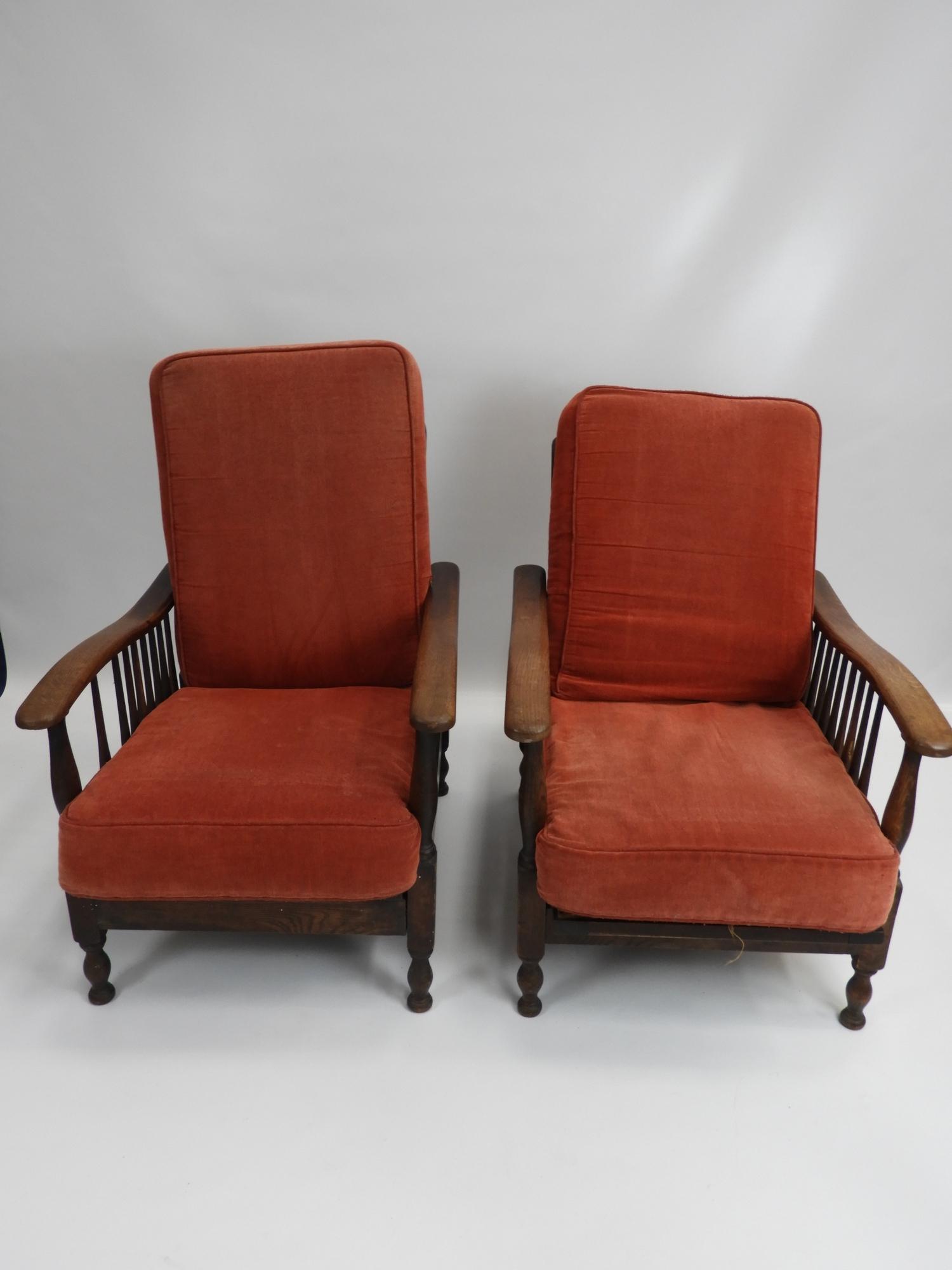 2x Oak Reclining Fireside Chairs