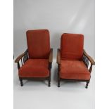 2x Oak Reclining Fireside Chairs