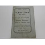 Mid Victorian Price List for T Pellow's Tea and Coffee