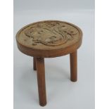 Small Carved Three Legged Walnut Stool