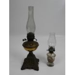 2x Oil Lamps - One Brass and One Glass