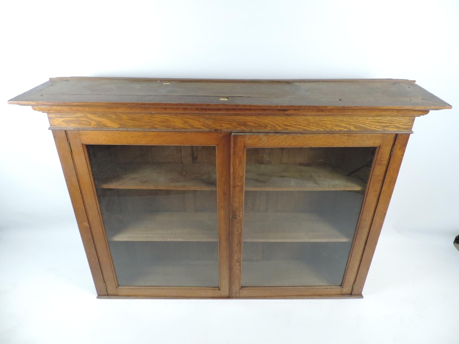 Oak Glazed Bookcase - with Key - 57x 13x 40”