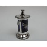 An Edwardian Silver Mounted Blue Glass Pepper or Salt Dispenser, with Push-Down Action and Removable