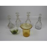 4x Cut Glass Decanters and 2x Coloured Glass Vases/Dishes