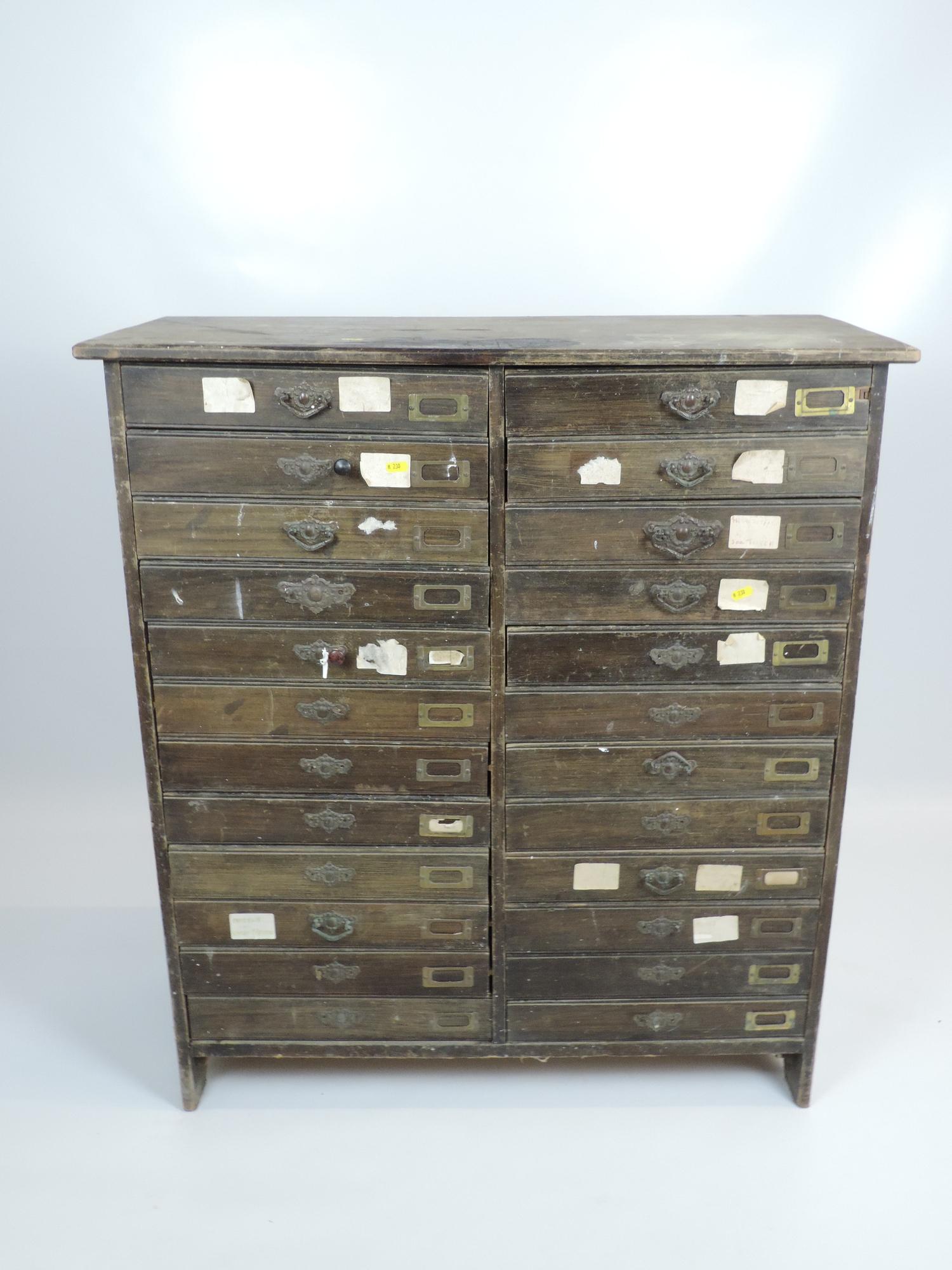Vintage Bank of 24x Wooden Office Drawers