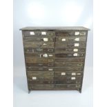 Vintage Bank of 24x Wooden Office Drawers