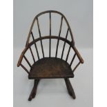 Early Ash and Elm Country Chair with Original Paint - Damage to arm (break)